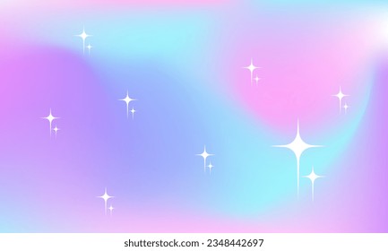 Unicorn gradient rainbow holographic background. Dreamy fantasy with sparkles stars. Vector illustration