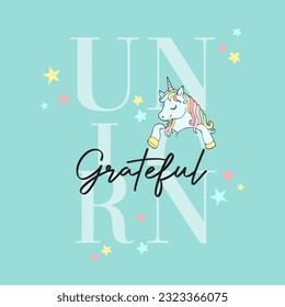 unicorn dankbare Slogan-Typografie für T-Shirt-Ausdrucke, Plakate und andere Verwendungen.