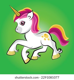 Unicorn in green backgraund in one corn
