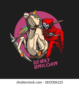 unicorn with grim reaper illustration vector graphic