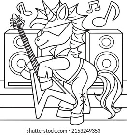 Unicorn With A Guitar Coloring Page for Kids