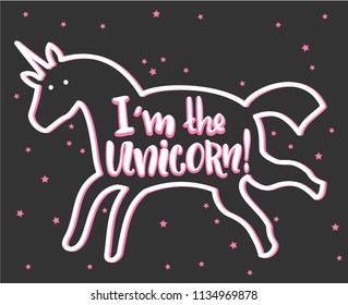 I'm the unicorn - haddrawn lettering quote. Unique design for cards, posters, t-shirts