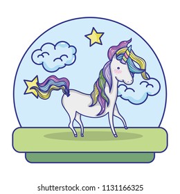 unicorn with hair mane and clouds stars