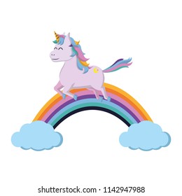 unicorn hairstyle running with rainbow and clouds