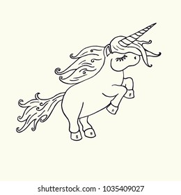 Unicorn, hand drawn doodle sketch, isolated vector outline illustration?