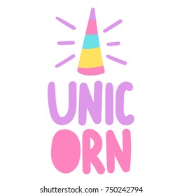 Unicorn. Hand drawn flat vector illustration on white background.
