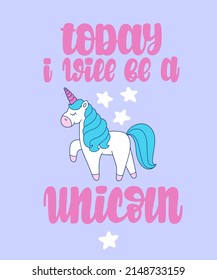 Ilustración de letras vectoriales dibujadas a mano de unicornio, tarjeta de texto, afiche, letra