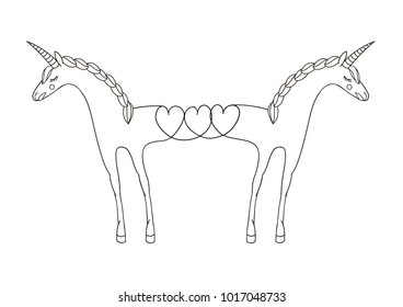 Unicorn, hand drawn vector linen illustration for logotype, coloring book, greeting card.