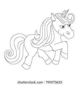 Unicorn, hand drawn vector linen illustration for logotype, coloring book,