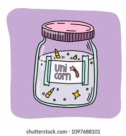 Unicorn hand drawn vector phrase. Magic jar illustration. It can be used for website design, article, phone case, poster, t-shirt, mug etc. Unique handdrawn lettering quote about unicorns.