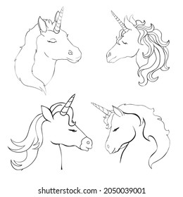 Unicorn, hand-drawn vector illustration of lines for a logo, coloring book, greeting card.