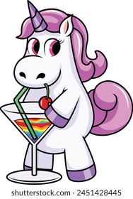 Unicorn having a drink vector illustration