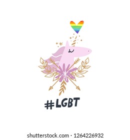 Unicorn head art, LGBT theme illustration, unique print for posters, cards, mugs, clothes and other. Vector and jpg image, clipart, editable isolated details.