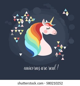 Unicorn head, boho style, vector illustration