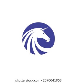 Unicorn Head Circle Logo design vector illustration isolated on white background
