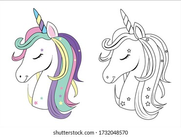 unicorn head for coloring book drawn desşgn handdrawn design vectoral