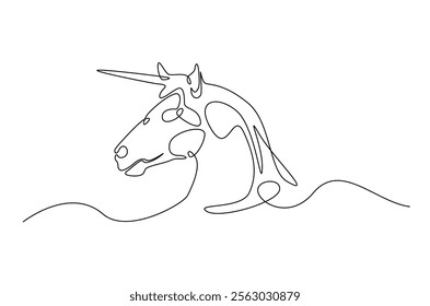 Unicorn head in continuous one line drawing. Abstract unicorn head in single line art illustration. Editable vector.  