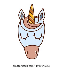 Unicorn head cute line art illustration isolated on white background. Baby shower decor neutral color clipart. Vector