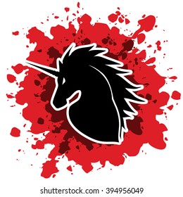 Unicorn Head designed on grunge blood background graphic vector.