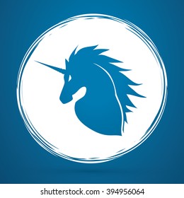 Unicorn Head designed on grunge circle graphic vector.