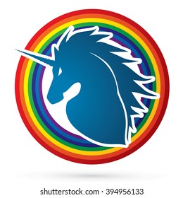 Unicorn Head designed on line rainbows background graphic vector.