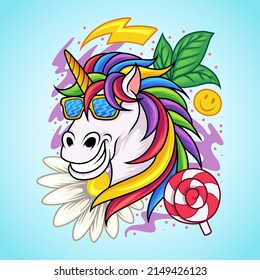 Unicorn head doodle vector illustration