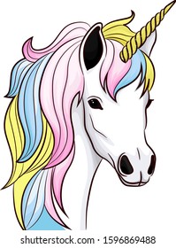 Unicorn head fairy tale character cartoon