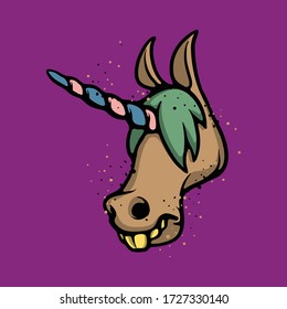 Unicorn head. Fantasy animal vector concept. Fairy horse with colorful horn illustration