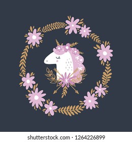 Unicorn head funny art, baby stylish illustration, unique print for posters, cards, mugs, clothes and other. Vector and jpg image, clipart, editable isolated details.