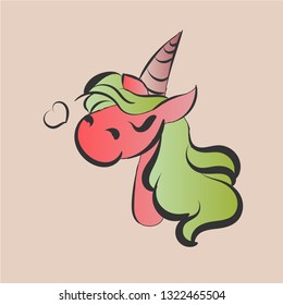 Unicorn head funny, children's stylish illustration, clipart unique print for posters, postcards, mugs, clothes and other things.