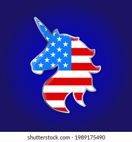 Unicorn Head - Happy Independence Day July 4th lettering design illustration. Good for advertising, poster, invitation, party, greeting card, banner, gifts. American unicorn, Americorn, 'Merica. 