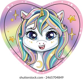 Unicornio cabeza en forma de corazón.