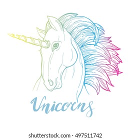 Unicorn head horn line art color object