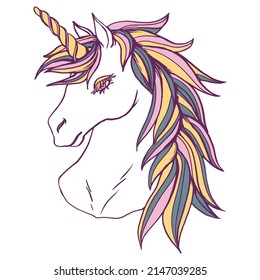 Unicorn head illustration hand drawn vector isolated.