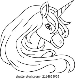 Unicorn Head Isolated Coloring Page for Kids