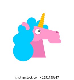 Unicorn head isolated. Magic horse with horn on head