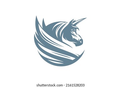 Unicorn head logo concept, unicorn with wings vector symbol