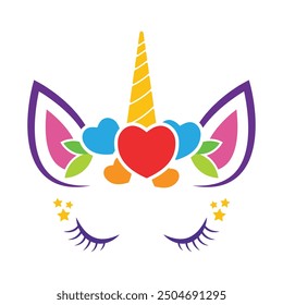 unicorn head love heart vector logo design isolated background 