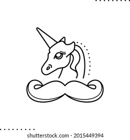 A unicorn head and mustache, gays party, LGBT community conceptual design  vector icon in outline