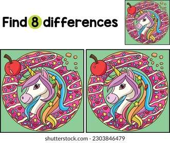 Unicorn Head on a Donut Find The Differences