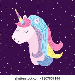 Unicorn head on space background fantasy cartoons vector graphic digital image