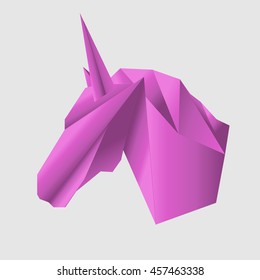 Unicorn head in origami style icon. Vector illustration, logo