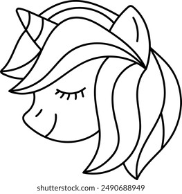 Unicorn Head Outline Coloring Vector Illustration