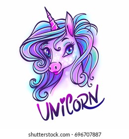 Unicorn head portrait vector illustration. Magic fantasy horse d