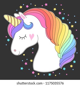 Unicorn Head Rainbow Hair White Unicorn Stock Vector (Royalty Free ...