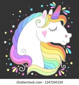 Cute White Unicorn Guitar Rainbow Hair Stock Vector (Royalty Free ...