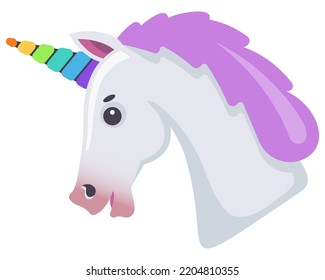 Unicorn Head With Rainbow Horn. Flat Vector Illustration.