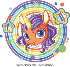 Unicorn head with rainbow illustration