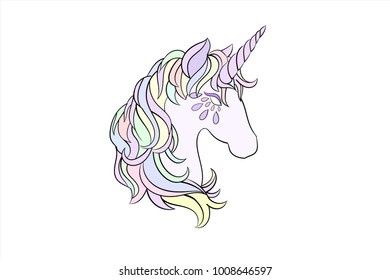 Unicorn head rainbow isolated on white background. Vector illustration.