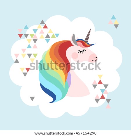 Download Unicorn Head Rainbow Mane Boho Triangles Stock Vector ...